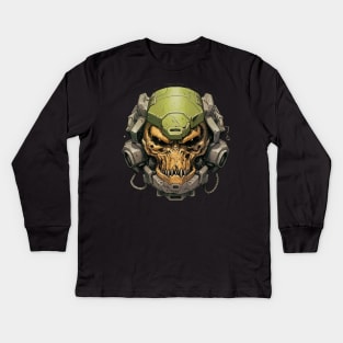 Space Doom Marine Classic Game Cyberpunk Skull Kids Long Sleeve T-Shirt